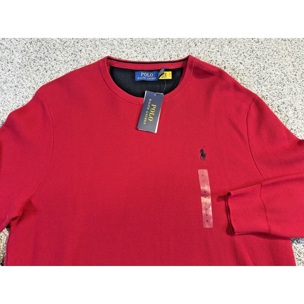 Polo Ralph Lauren Sweater‎ Pony Cotton Textured Knit Men's Size XL Crewneck Red